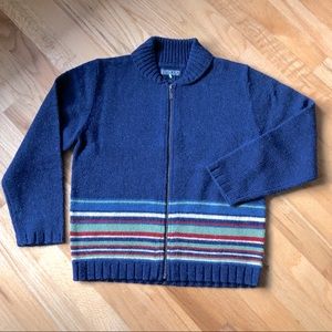 Land’s End Girl’s Wool Zip-Up Sweater Navy NWOT Size M 10 - 12